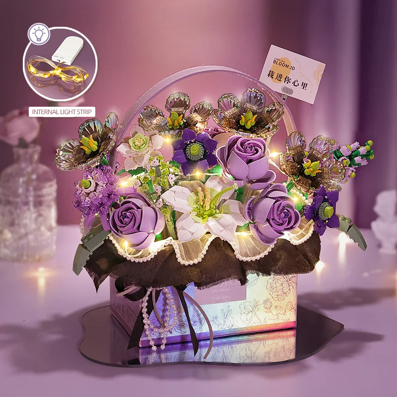 Gardening Tools Girls - Creative Pink Rose Basket Bouquet Building
